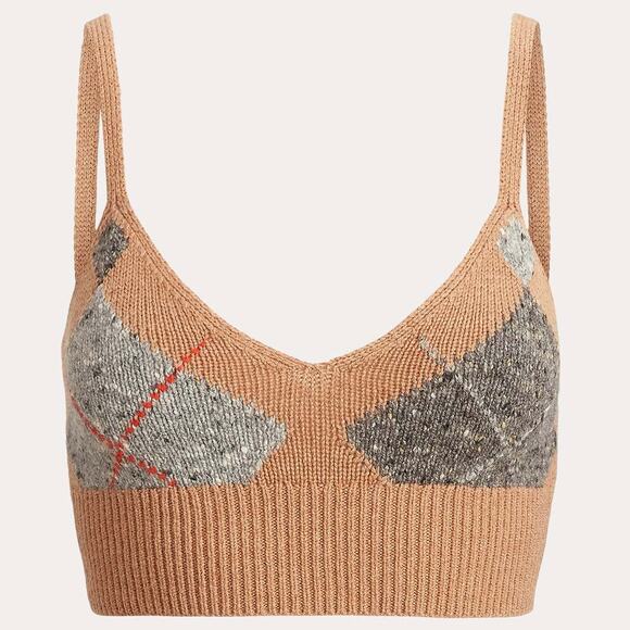 Ralph Lauren Ekose Camel Brown Wool Cashmere Blend Cropped Tank Women’s S NWT - Picture 2 of 6